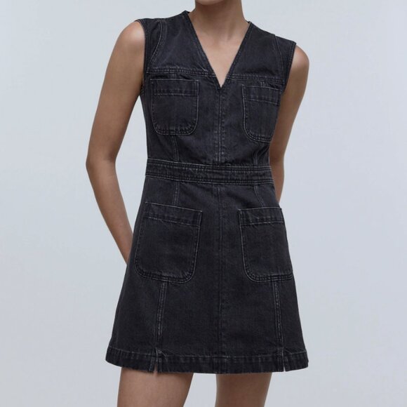 Madewell Denim Cap-Sleeve Mini Dress in Tarrybrook Wash Black NWT - Picture 1 of 9